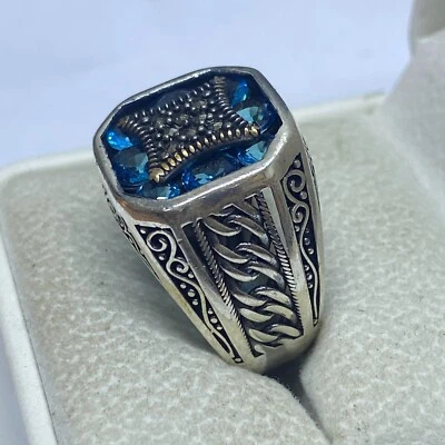 Anillo de plata 925 para hombre piedra aguamarina natural EE. UU. 11 – 8,6 g estilo clásico Foto 1 de 4