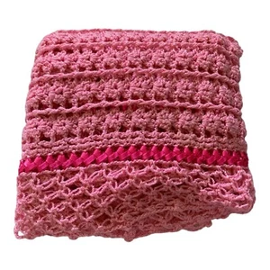 Crochet Bright Pink Square Baby Girl Blanket Afghan Mint Condition Granny Core - Picture 1 of 16