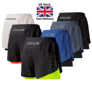 Mens Running Shorts Quick-Drying Fitness Black Double Layer Shorts Men Sport - Picture 1 of 17