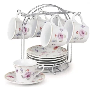 Lorren Home Trends Classic Cafe Espresso Set 6 Tassen Untertassen Metallständer 80-2020 - Bild 1 von 3