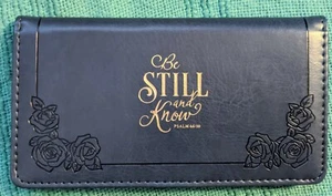 NEW Christian Be Still Know I'm God Navy Blue Gold Lux Leather CHECKBOOK COVER - Picture 1 of 7