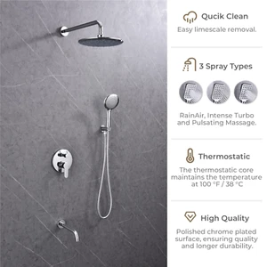 Concealed Shower Faucet Set Brushed Nickel 3-Way 8" Bathroom  Shower Head - Picture 1 of 7