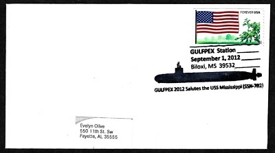 USA, SCOTT # 4332, SUBMARINE USS MISSISSIPPI 2012 COVER PICTORIAL CANCEL VARIETY - Image 1 of 3