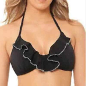 Salt + Cove Women's Black Ruffle Trim Push-Up Halter Bikini Swim Top sz Jr's S - Picture 1 of 3