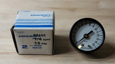 Ashcroft GAUGE 2" No 1000 Back 1/4 NPT Brass 0/15# - Image 1 of 4