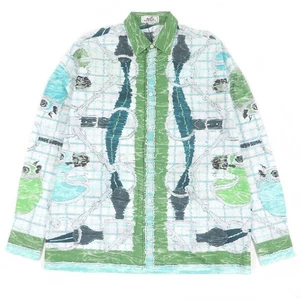 HERMES 100 Cotton Tatersale Remix Bis All Over Pattern Sleeve Serie Button L - Bild 1 von 10
