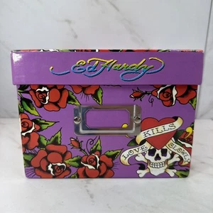 Ed Hardy Lisa Frank Collab✨Storage Box✨Love Kills Slowly✨Skull Red Black Roses - Picture 1 of 6