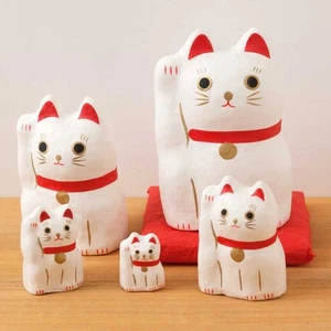 Hariko Japanese Paper Figurine Beckoning Lucky Cat white Set Of 5 Made In Japan - Picture 1 of 5