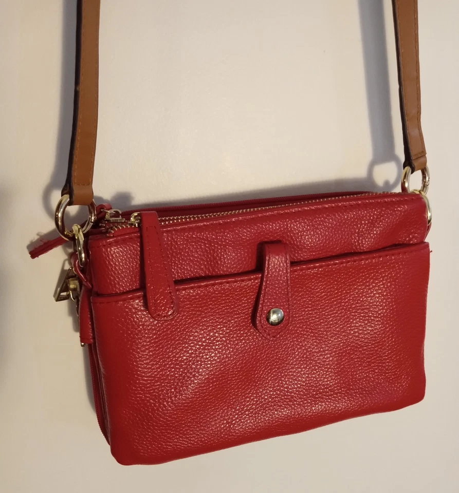Conceal Carry Crossbody Red Leather Purse Made by Roma - Not Original Strap - Image 1 of 4