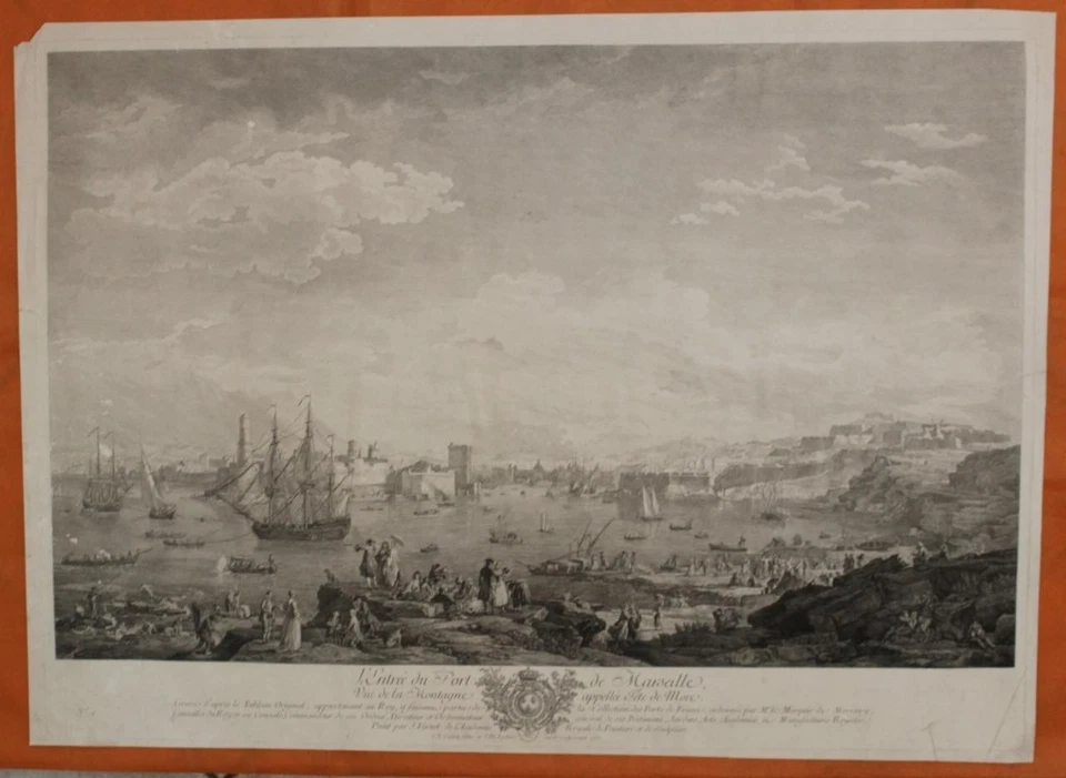 MARSEILLE FRANCE 1760 COCHIN & LE BAS OVERSIZE UNUSUAL ANTIQUE CITY VIEW - Image 1 of 1