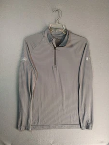 Under Armour Mens Shirt Large Gray Striped Loose Heat Gear 1/4 Zip NLMK Logo - Picture 1 of 10