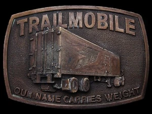 KJ23175 VINTAGE 1970s **TRAILMOBILE** OUR NAME CARRIES WEIGHT BELT BUCKLE - Picture 1 of 2