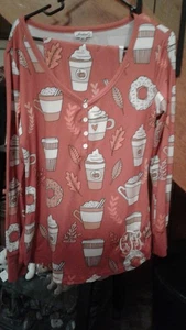 Pijama de salón PJ para mujer talla M/patrón de café grande/naranja con tazas de café - Imagen 1 de 11