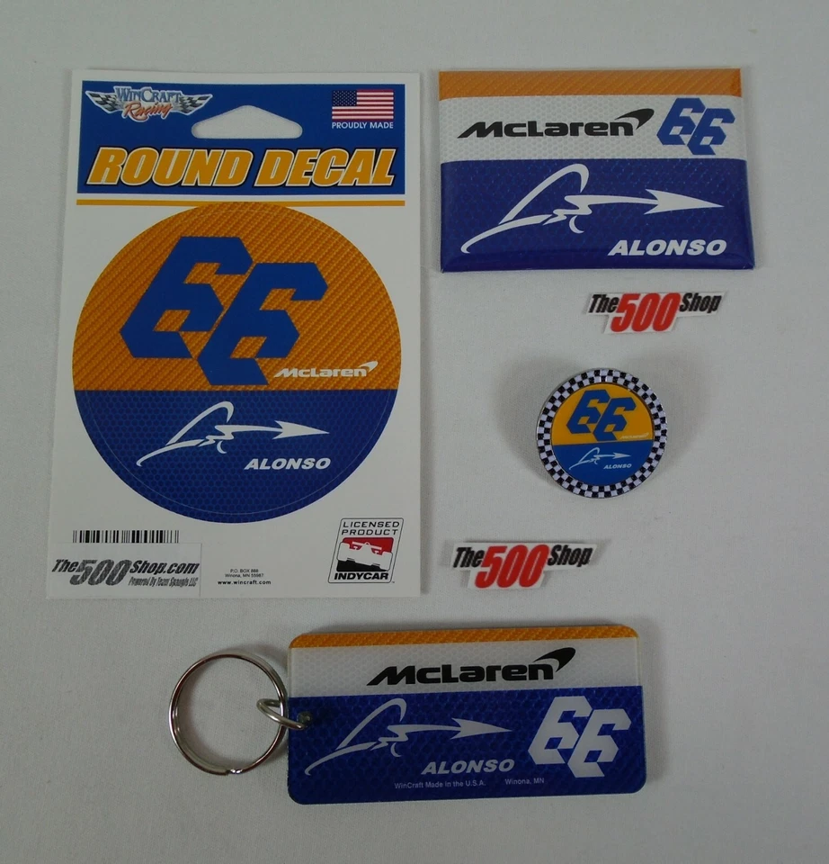 #66 McLaren Racing Fernando Alonso 收藏家贴花磁铁翻领销钥匙链 — 第 1/1 张图片