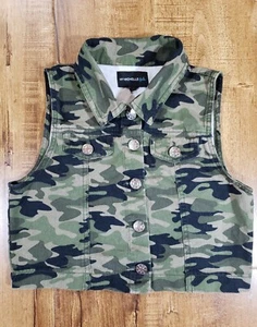 MY MICHELLE Vest Kids Girl M Green Camo Collared Button Sleeveless Jacket - Picture 1 of 12
