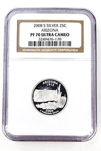 Proof 2008 S Silver Arizona State Quarter NGC PF 70 K71 - Picture 1 of 2