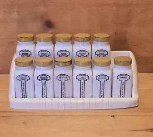 Griffiths Milk Glass Spice Rack With 11 Spice Jars With Yellow Lids. - Picture 1 of 13