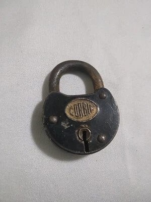 ANTIGUO CANDADO DE CINTA DE COBRE NEGRO DE COLECCIÓN EE. UU. Sin llaves Foto 1 de 4