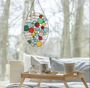 20"H Naomi mehrfarbige Punkte Buntglas Fensterplatte - Bild 1 von 10