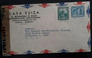 c. 1940 Venezuela Airmail Censor Cover ties 2 stamps cancelled Caracas to USA - Picture 1 of 2