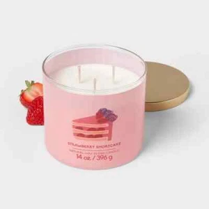 3-Wick Glass Jar Candle with Lid Strawberry Shortcake 14oz - Room Essentials - Picture 1 of 3