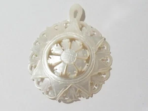 Floral Vintage Intricate Carved Faux Mother of Pearl Celluloid Pendant Shell - Picture 1 of 4