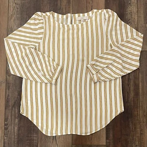 LOFT Women's Yellow Striped Long Sleeved Blouse, Size M - Picture 1 of 5