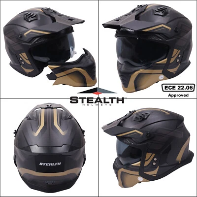 Stealth Streetfighter Urban Jet Black Gold Motorcycle Helmet Removable Face Mask - Image 1 of 4