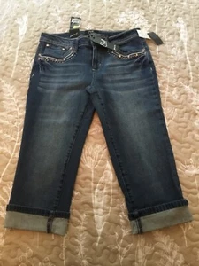 NEU Earl Jeans Damen Größe 8P Capri Stretch Strass & bestickt Bündchen blau - Bild 1 von 8
