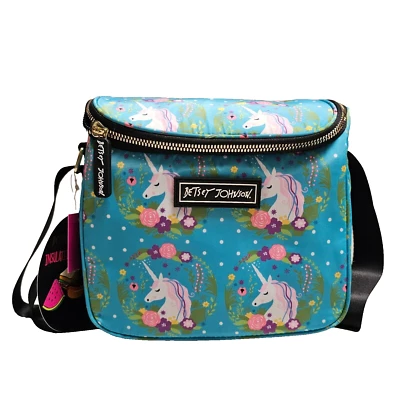 Betsey Johnson Cube Lunch Box Crossbody Insulated Floral Unicorn Blue 8"x8.5"x6" - Image 1 of 4