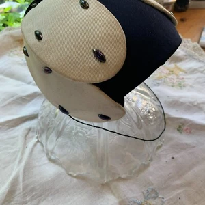 1950's Vintage Woman's Hat Black and Cream with Beads - Picture 1 of 5