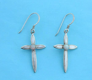 Pendientes de piedras preciosas de ópalo genuino cruz para damas - plata esterlina 925 - Imagen 1 de 3