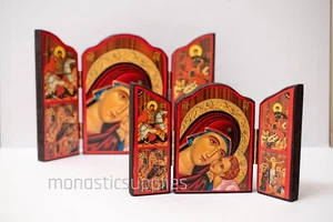 Tríptico Madera Icono de Santa Theotokos con Jesús y muchos temas de Bizantino - Imagen 1 de 9