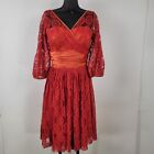 Vintage 1950s-60s Red & Orange Floral Lace Formal Dress 