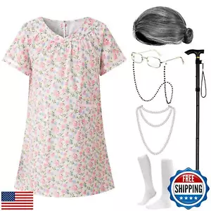 100 Days of School Cosplay Set for Girls Old Lady Costume for Kids Granny Dre - Picture 1 of 5