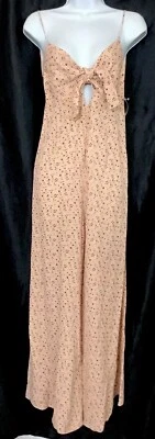 Blue Life Jumpsuit Peach Floral Print Spaghetti Strap Wide Leg Tie Front Size XS - Image 1 of 4
