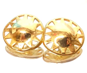 Vintage LIZ CLAIBORNE Signed Gold Tone Domed Sun Studs Pierced Earrings - Picture 1 of 4