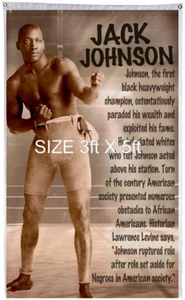 BANDERA JACK JOHNSON. BANDERA DE HISTORIA NEGRA, PANCARTAS DE 3 PIES X 5 PIES. BANDERA AFROAMERICANA - Imagen 1 de 1