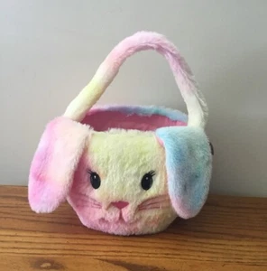 New Plush EASTER BASKET Pastel Fuzzy BUNNY Floppy Ears SUPER SOFT Tie Dye - Picture 1 of 10