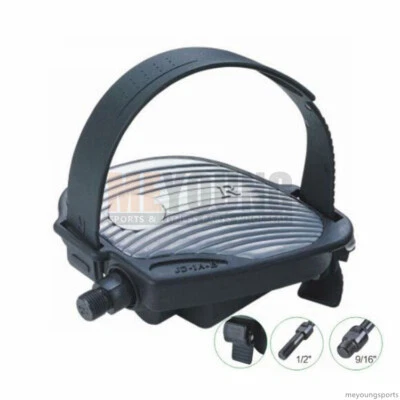 JD-1A-B 1Pair Cycle Stationary Upright Exercise Bike Pedals w Straps 9/16" 1/2"