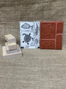 Stampin’ Up! Nature Prints 2006 Set of 4 Rubber Stamps - Fish, Turtle, Shell - Picture 1 of 4