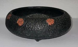 Antique HTF 1920s-1930s Japanese Pottery Tokonabe Black Vase With Flower Frog - Picture 1 of 3