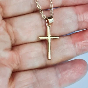 Vergoldetes Kreuz Halskette Damen vergoldet winziges Kreuz Anhänger Kette verstellbar - Bild 1 von 3
