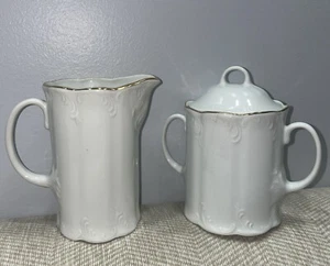 ARPO FINE PORCELAIN CREAMER & SUGAR BOWL SET WHITE Vintage - Picture 1 of 7