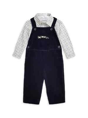 Ralph Lauren 2-Piece Plaid Shirt & Corduroy Overalls Set Baby Boys 18M Navy L/S - Image 1 of 4