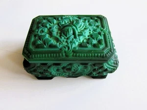 Rare Antique Bohemian ART DECO Malachite Glass Jewelry/Powder BOX Hoffmann 1930s - Picture 1 of 11