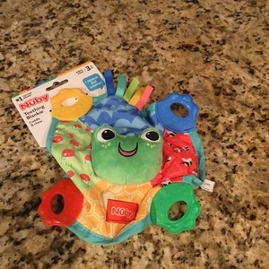 Nuby Teething Blankie Baby Teether Frog Squeaker Toy 3+ Months Crinkle - Picture 1 of 5