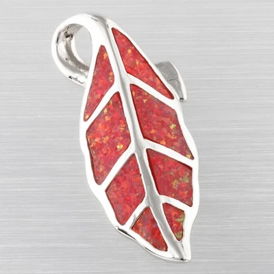 Nature Leaf Red Fire Opal Silver Jewelry Necklace Pendant - Image 1 of 4