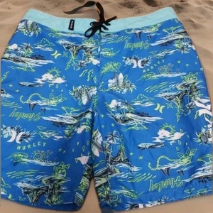 Hurley Swim Short Boys Youth Sz 12/26 Swimsuit Board Shorts Neptune Blue Hawaian - Picture 1 of 9