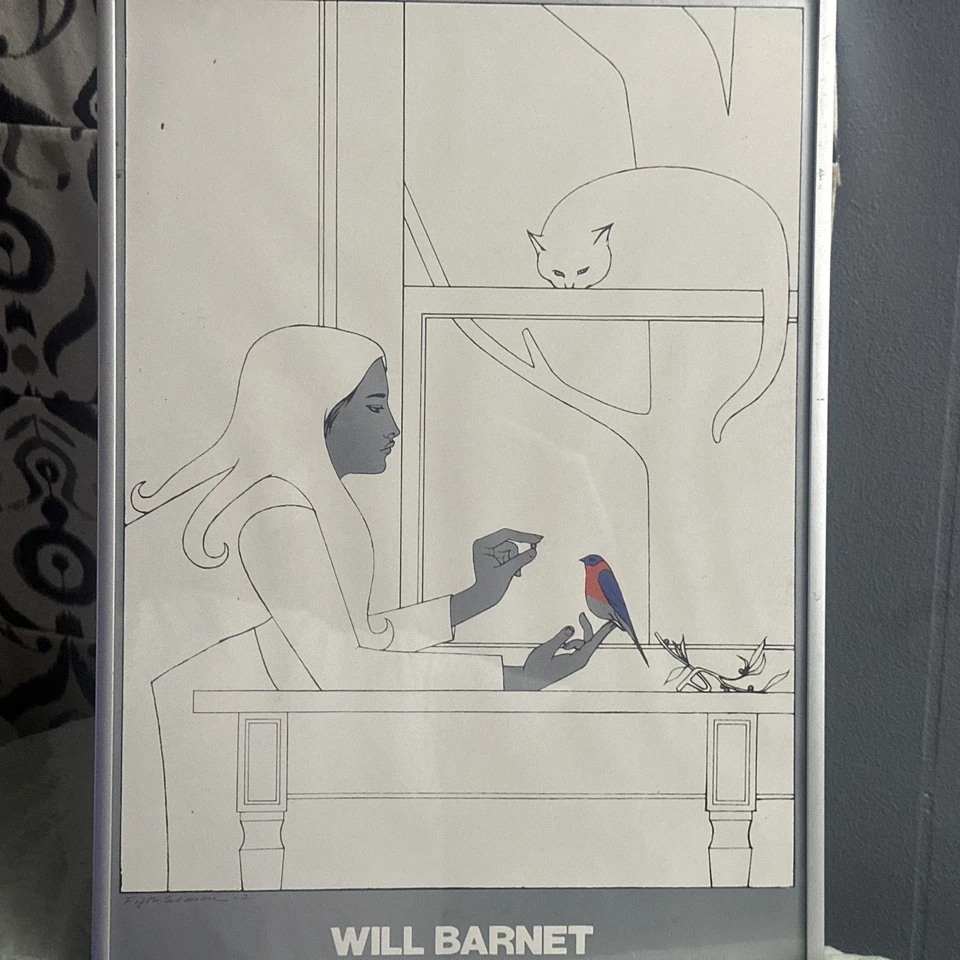 Will Barnet Art Mujer Alimentando Pájaro Mientras Gato Relojes Foto 1 de 1